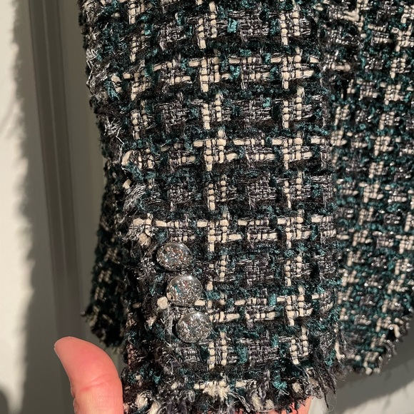 Rachel Zoe Tweed Green Tartan Plaid Blazer, Size M - Picture 2 of 8